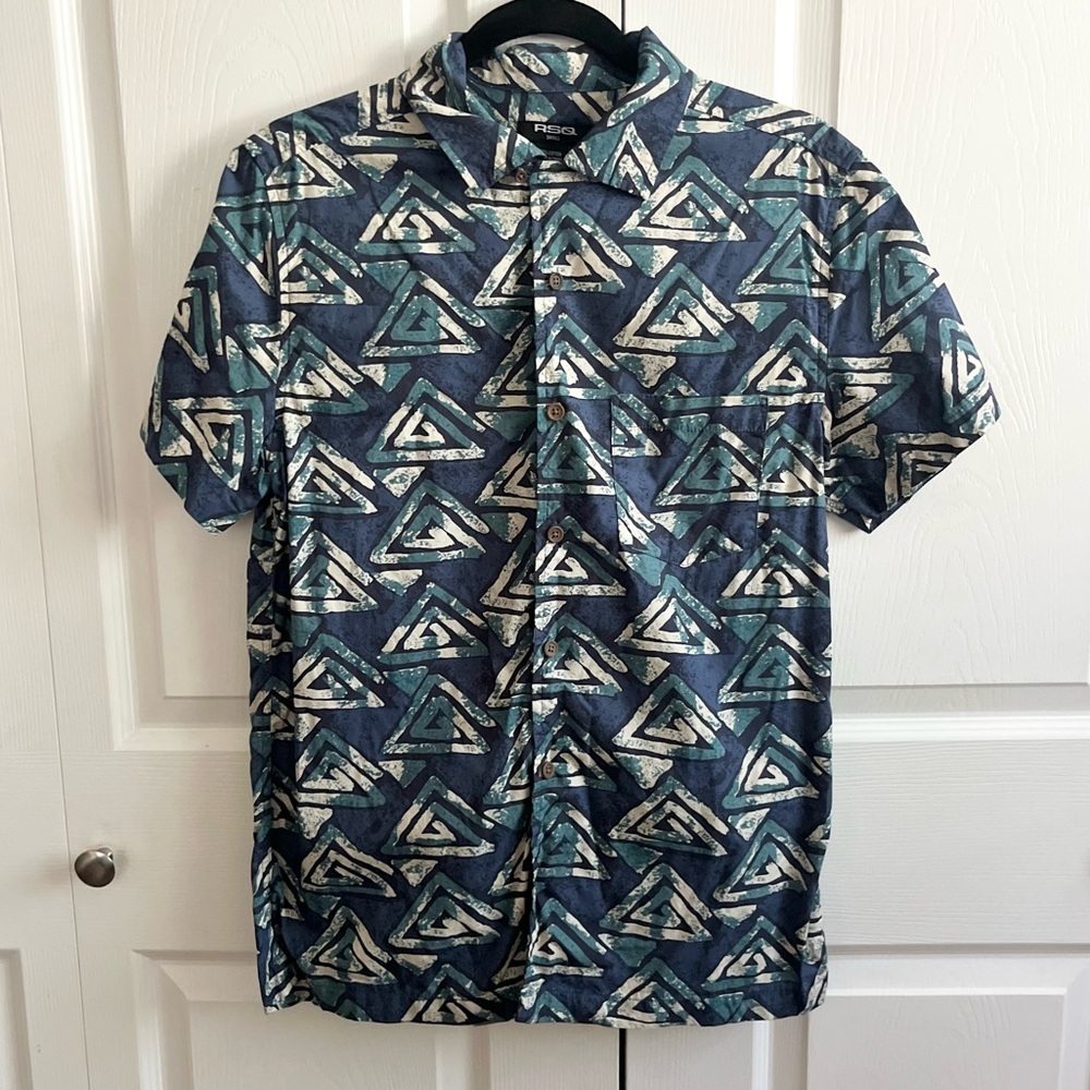Rsq Blue Print Dress Shirt Small